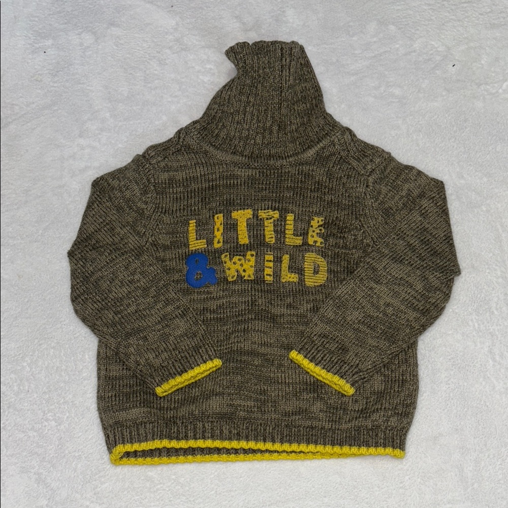 Green Knit Sweater with Yellow and Blue Accents
